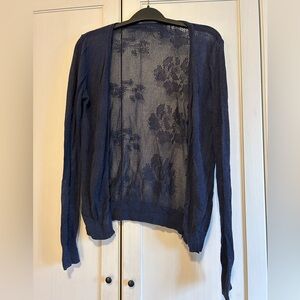 Navy Women's Cardigan Sweater with lace back